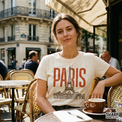 Hand drawn retro Paris skyline and Eiffel Tower illustration PNG for coquette French city aesthetic girls trip t-shirts