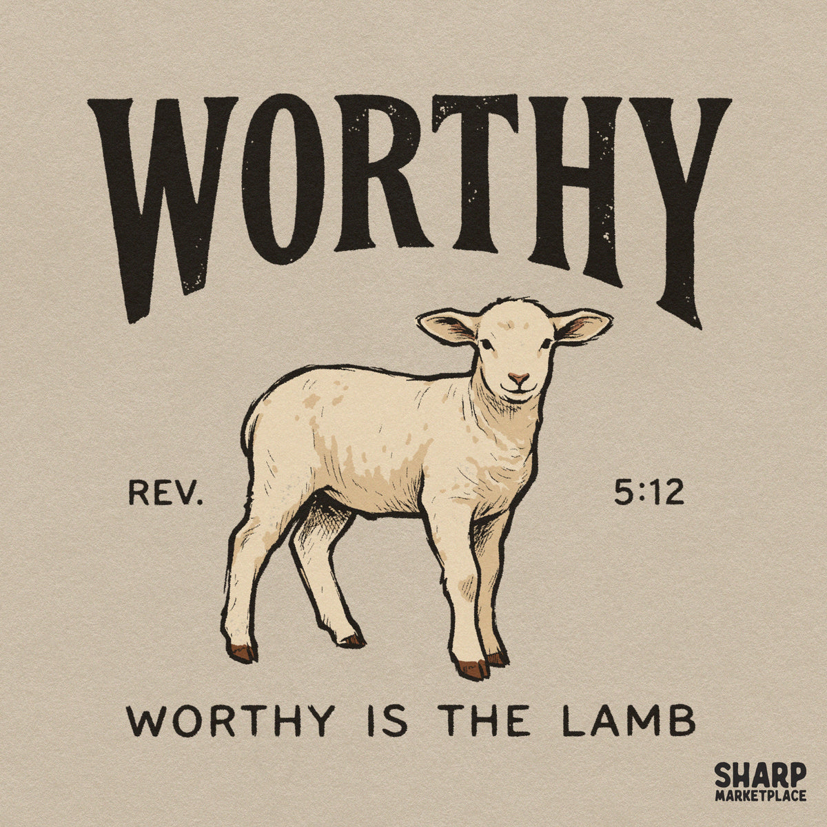 Vintage Worthy Is The Lamb Christian Easter PNG design with Revelation 5:12 Bible verse for shirt sublimation