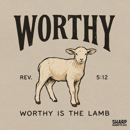 Vintage Worthy Is The Lamb Christian Easter PNG design with Revelation 5:12 Bible verse for shirt sublimation