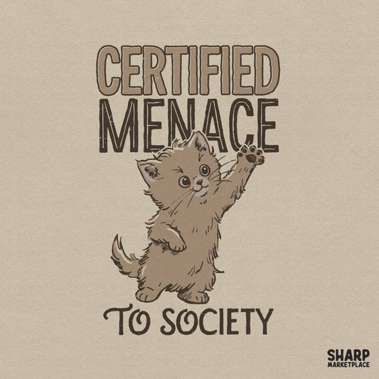 Funny kitten certified menace to society retro trending popular meme png shirt design for animal lovers