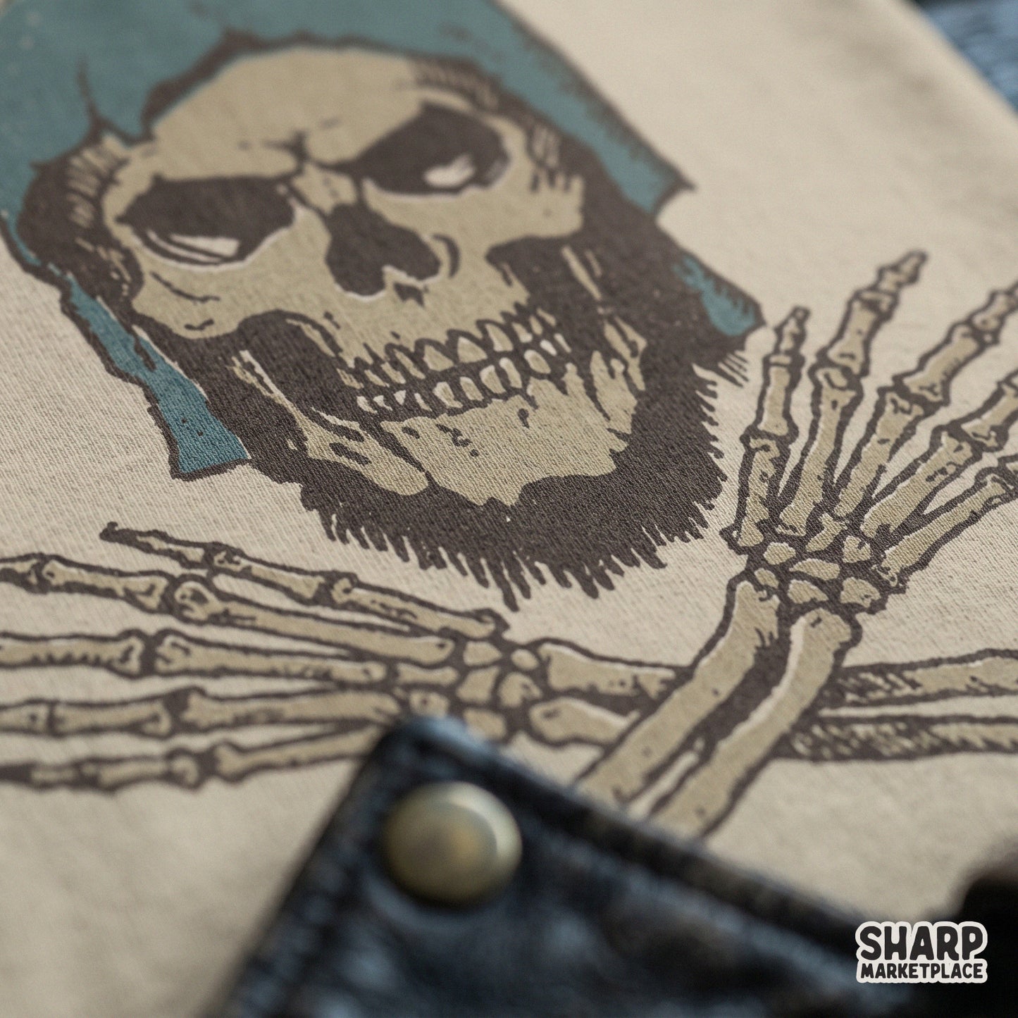 Edgy grim reaper skull with blue hood and crossed bones gothic horror motorcycle streetwear for t-shirt sublimation designs
