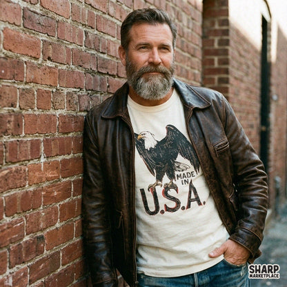 Patriotic bald eagle with American flag in a vintage western sublimation design for t-shirts and apparel