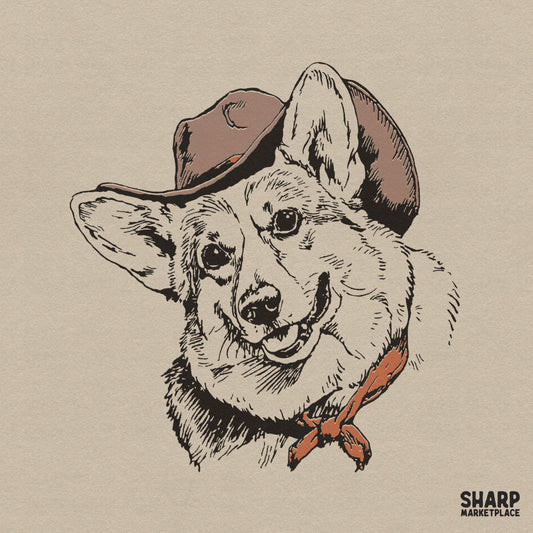 Vintage retro cowboy corgi dog wearing a western hat and bandana png graphic for country dog mom shirts
