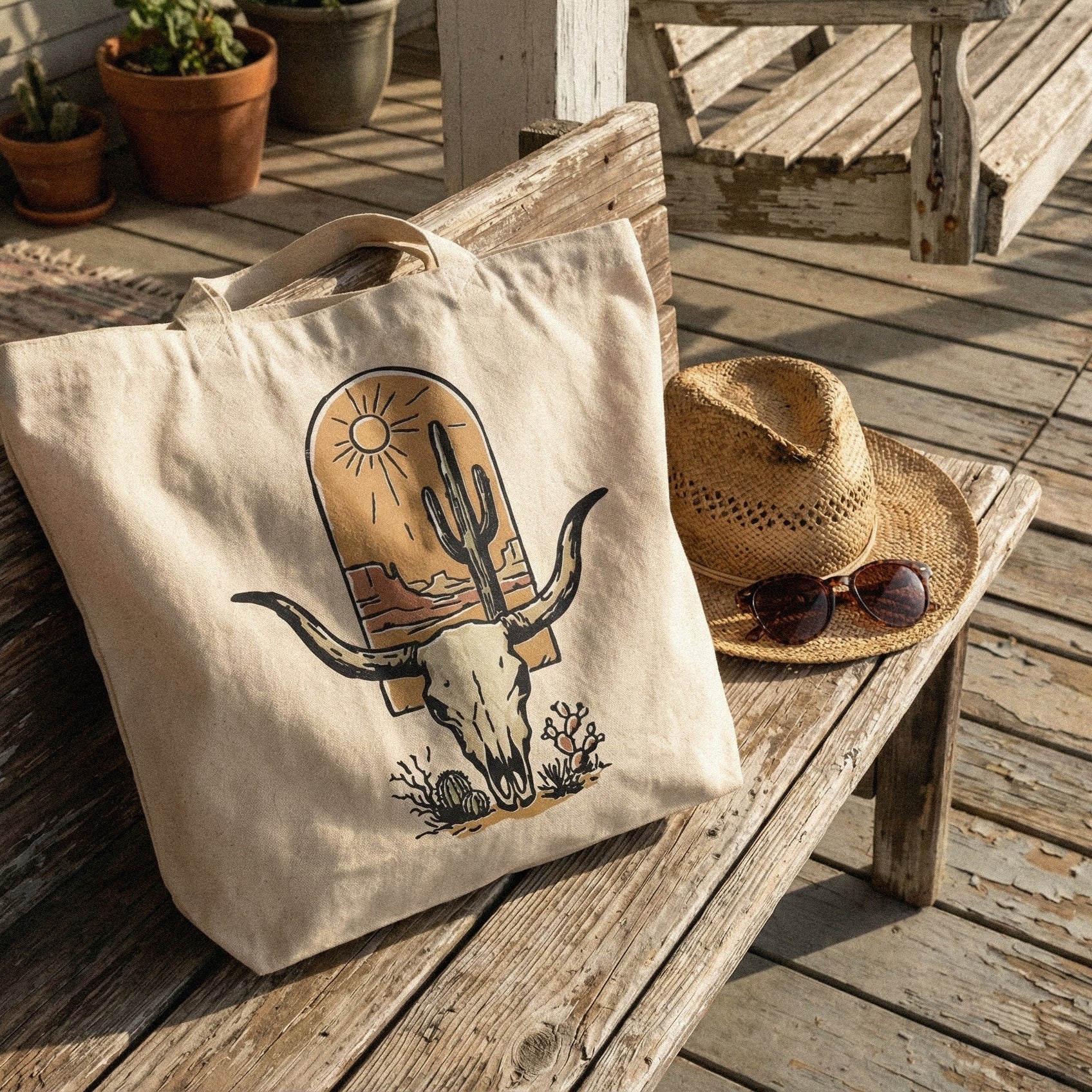 Desert Skull PNG, Western Longhorn Art - 300 DPI Design for T-Shirt