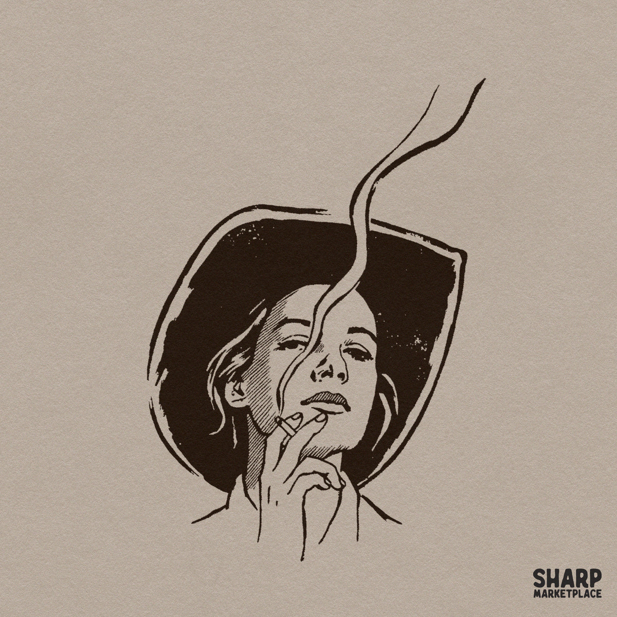 Retro cowgirl PNG graphic featuring a smoking woman in a cowboy hat for western shirts
