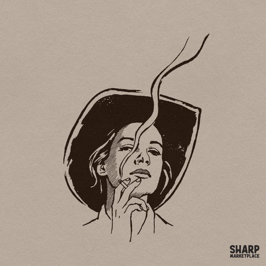 Retro cowgirl PNG graphic featuring a smoking woman in a cowboy hat for western shirts