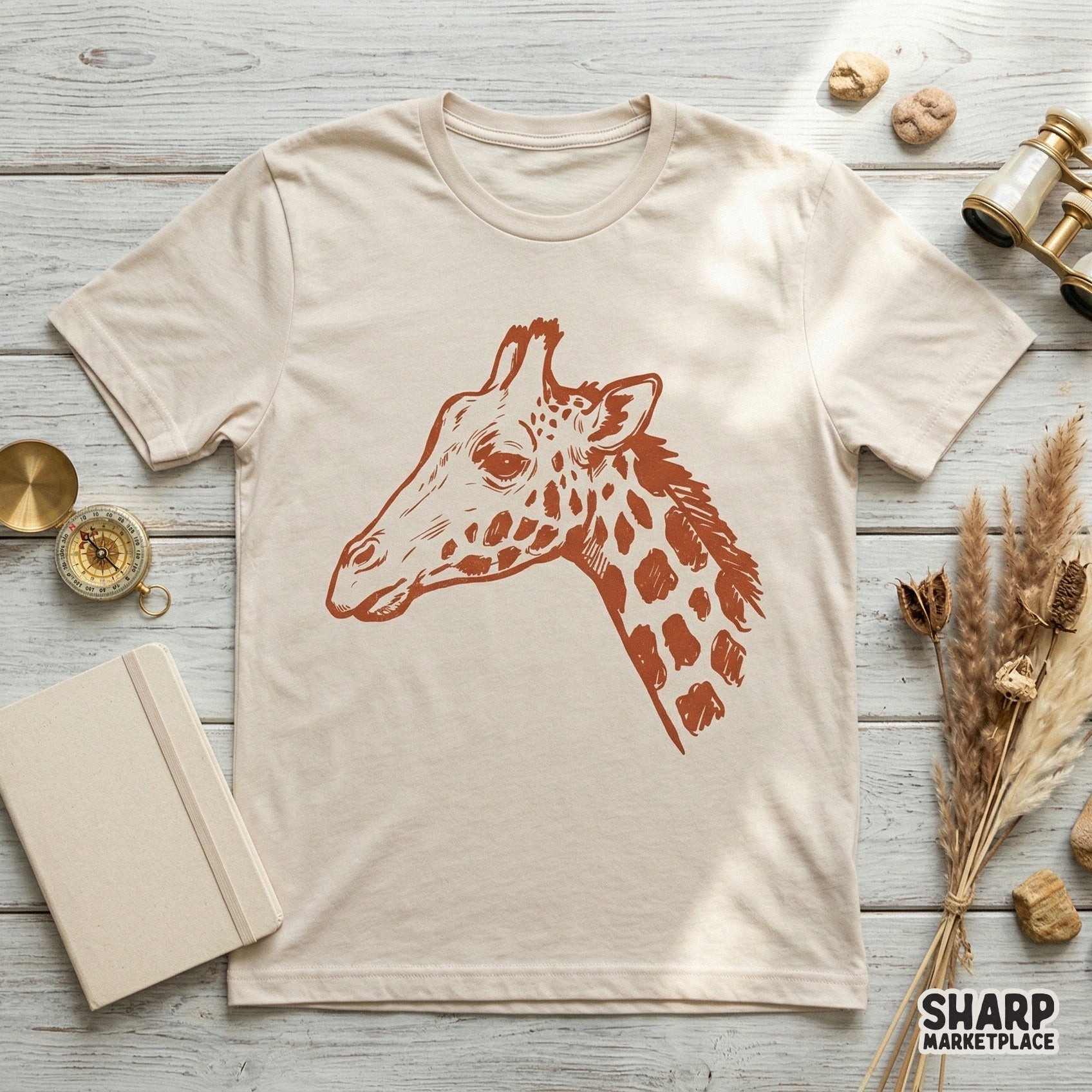 Detailed monochromatic giraffe head design in a warm earthy tone, ideal for creating nature-themed stickers, printable wall art, or custom tumblers.