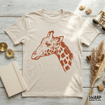 Detailed monochromatic giraffe head design in a warm earthy tone, ideal for creating nature-themed stickers, printable wall art, or custom tumblers.