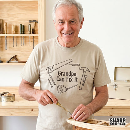 Grandpa Can Fix It vintage hand drawn tools PNG for funny Fathers Day handyman shirts and DIY dad gift sublimation designs