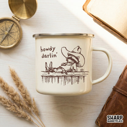 Sarcastic feral country raccoon illustration with a cowboy hat and boots, ideal for DIY western-themed sublimation transfers and funny animal shirts.