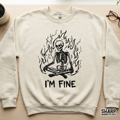 I'm Fine Skeleton PNG, Funny Skeleton Flames Digital Download - 300 DPI