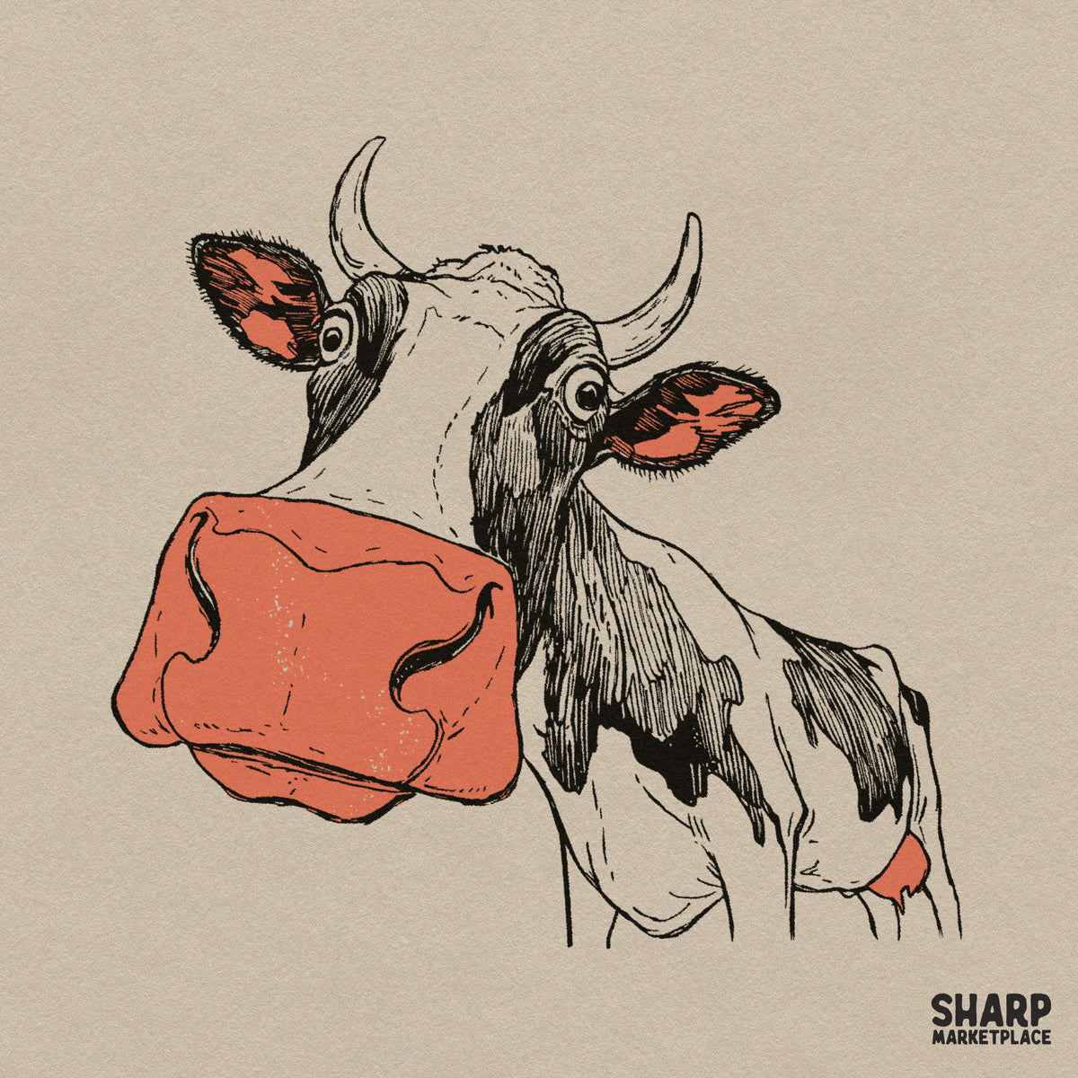 Funny Derpy Cow With Big Snout Illustration, Popular Shirt