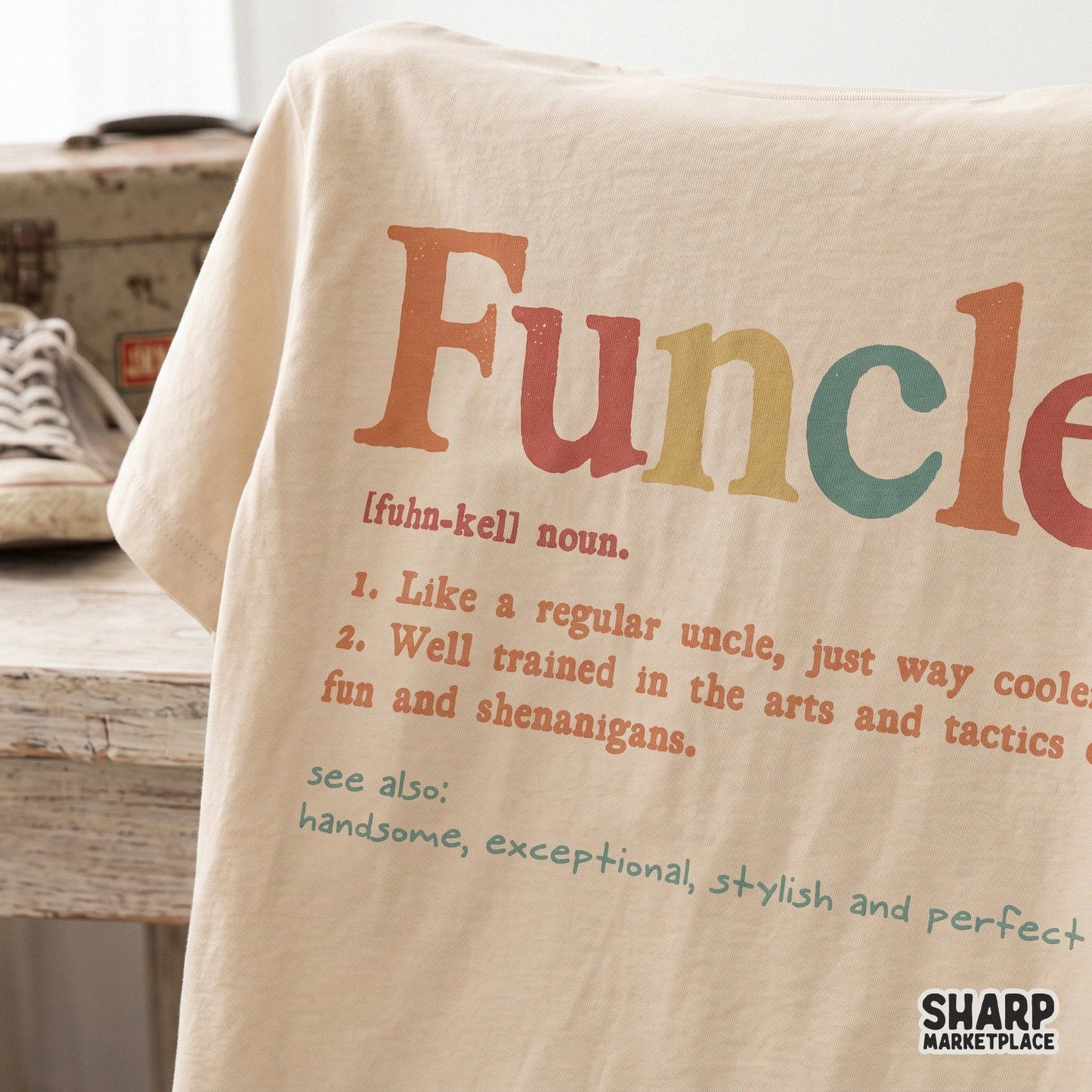 Funny retro Funcle noun definition sublimation PNG for custom dad shirts and cool uncle gifts in a vintage style