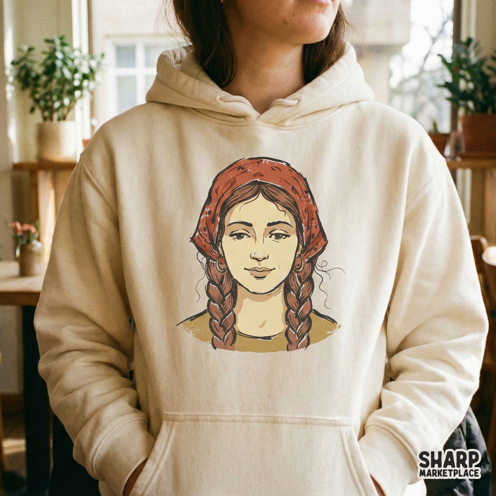 Boho Woman With Braids PNG, Hand Drawn Girl Portrait Art - 300 DPI Design