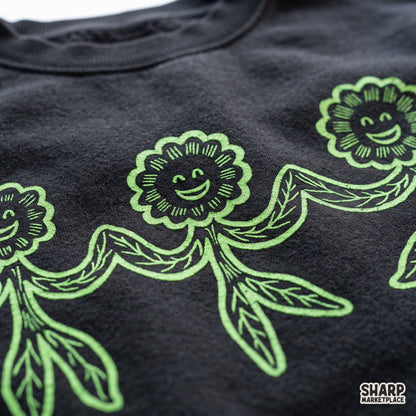 Three happy dancing green plants illustration in retro 70s aesthetic style for t-shirt and tumbler sublimation design