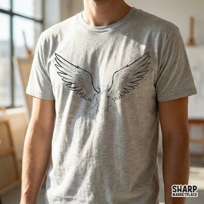 Angel Wings PNG, Minimalist Line Art Shirt - 300 DPI Design for T-Shirt