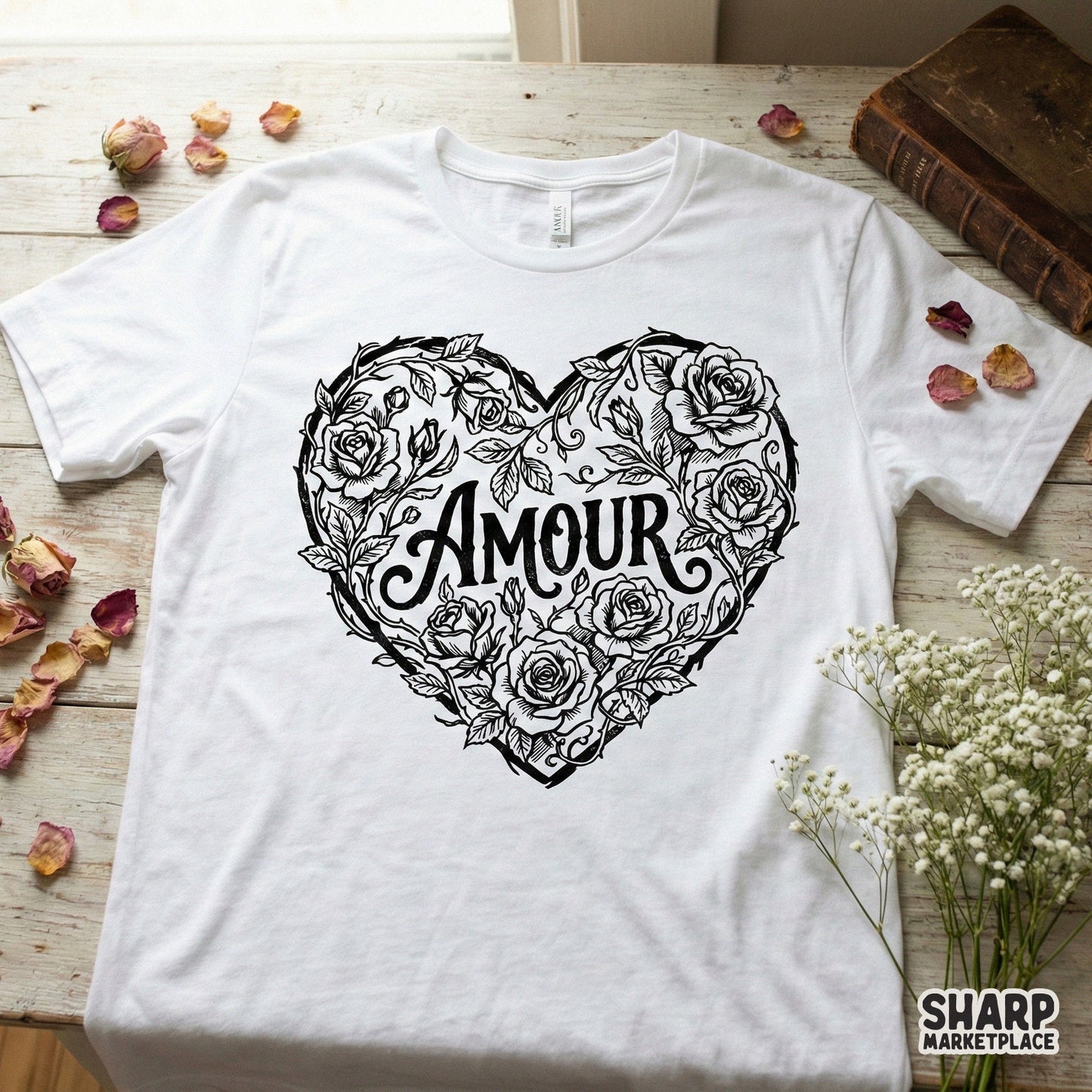 Amour PNG, Heart With Roses Flower PNG - 300 DPI Design for T-Shirt