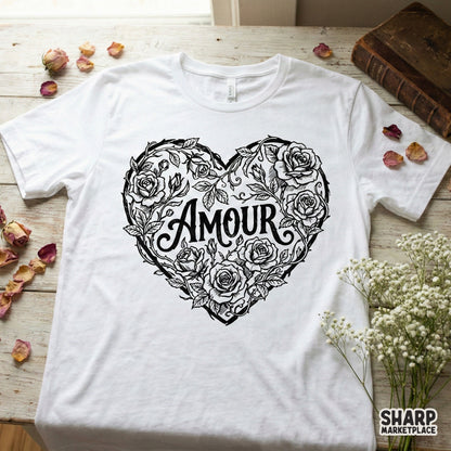 Amour PNG, Heart With Roses Flower PNG - 300 DPI Design for T-Shirt