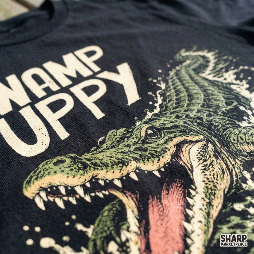 Swamp puppy funny alligator graphic tee design png for retro summer shirts and digital print projects