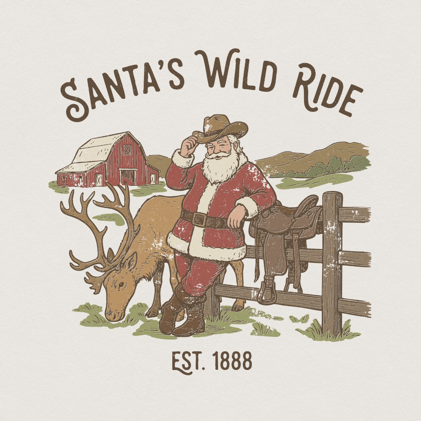 Santa's Wild Ride PNG, Vintage Cowboy Christmas T-Shirt - 300 DPI Design