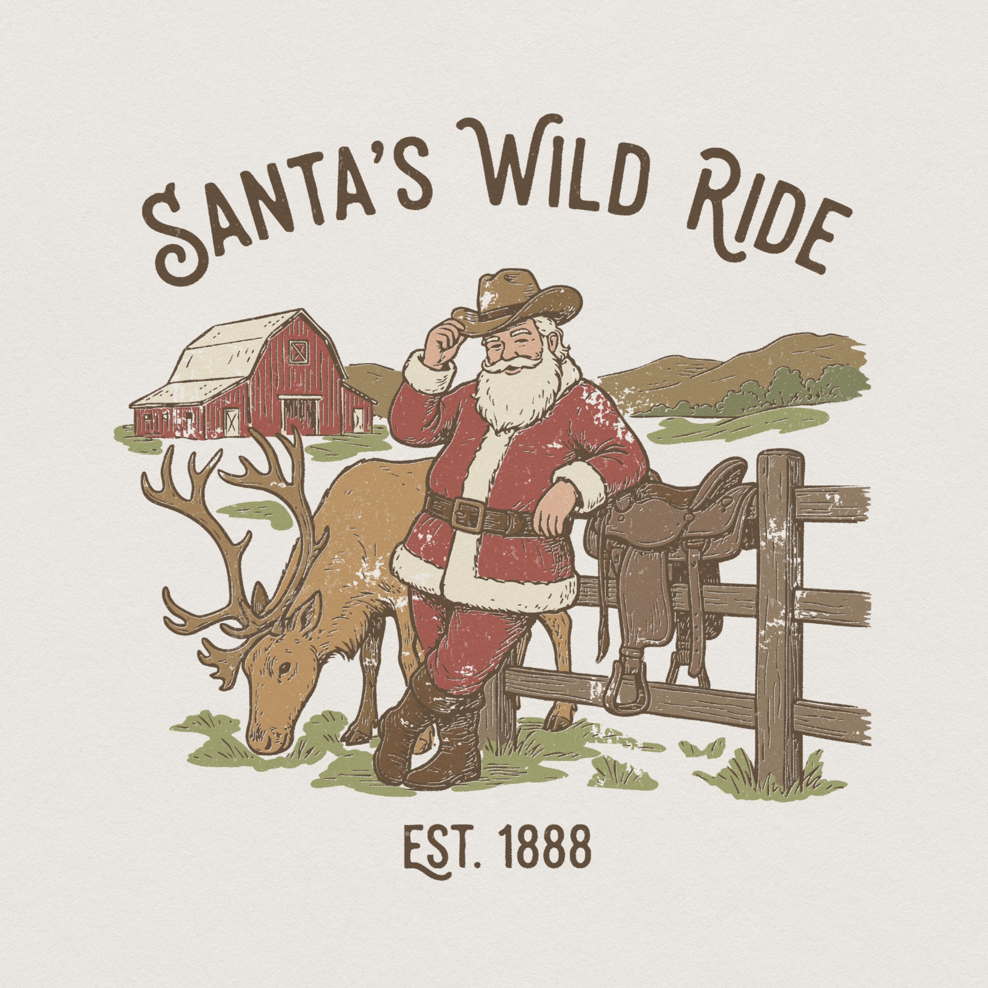 Santa's Wild Ride PNG, Vintage Cowboy Christmas T-Shirt - 300 DPI Design