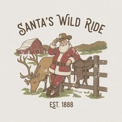 Santa's Wild Ride PNG, Vintage Cowboy Christmas T-Shirt - 300 DPI Design
