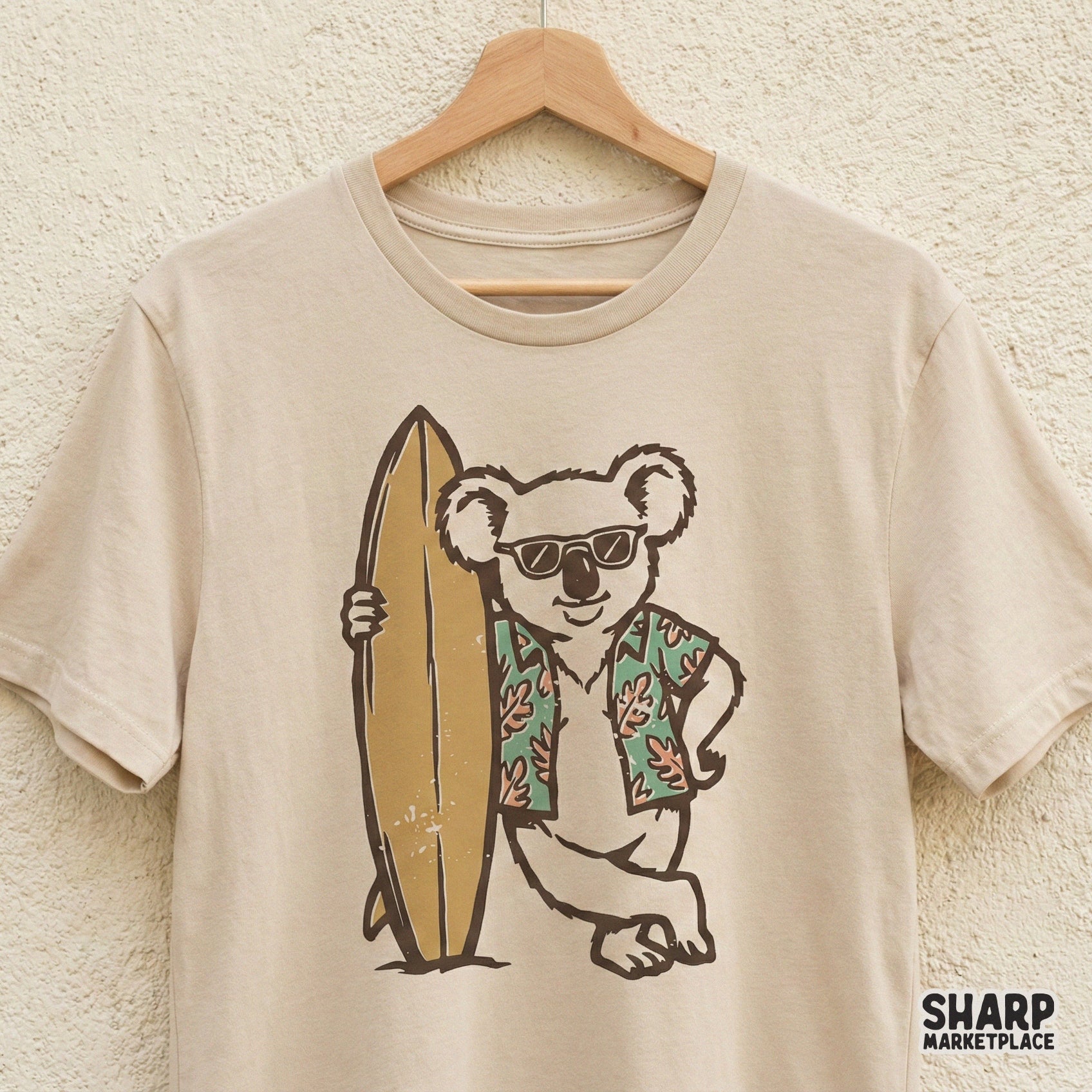 Retro Surfer Koala PNG, Beach Animal T-Shirt Design - 300 DPI Design for