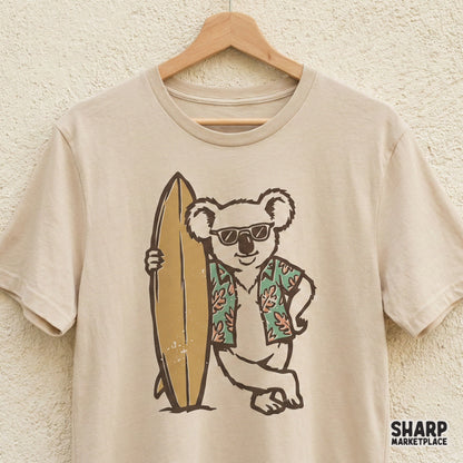 Retro Surfer Koala PNG, Beach Animal T-Shirt Design - 300 DPI Design for