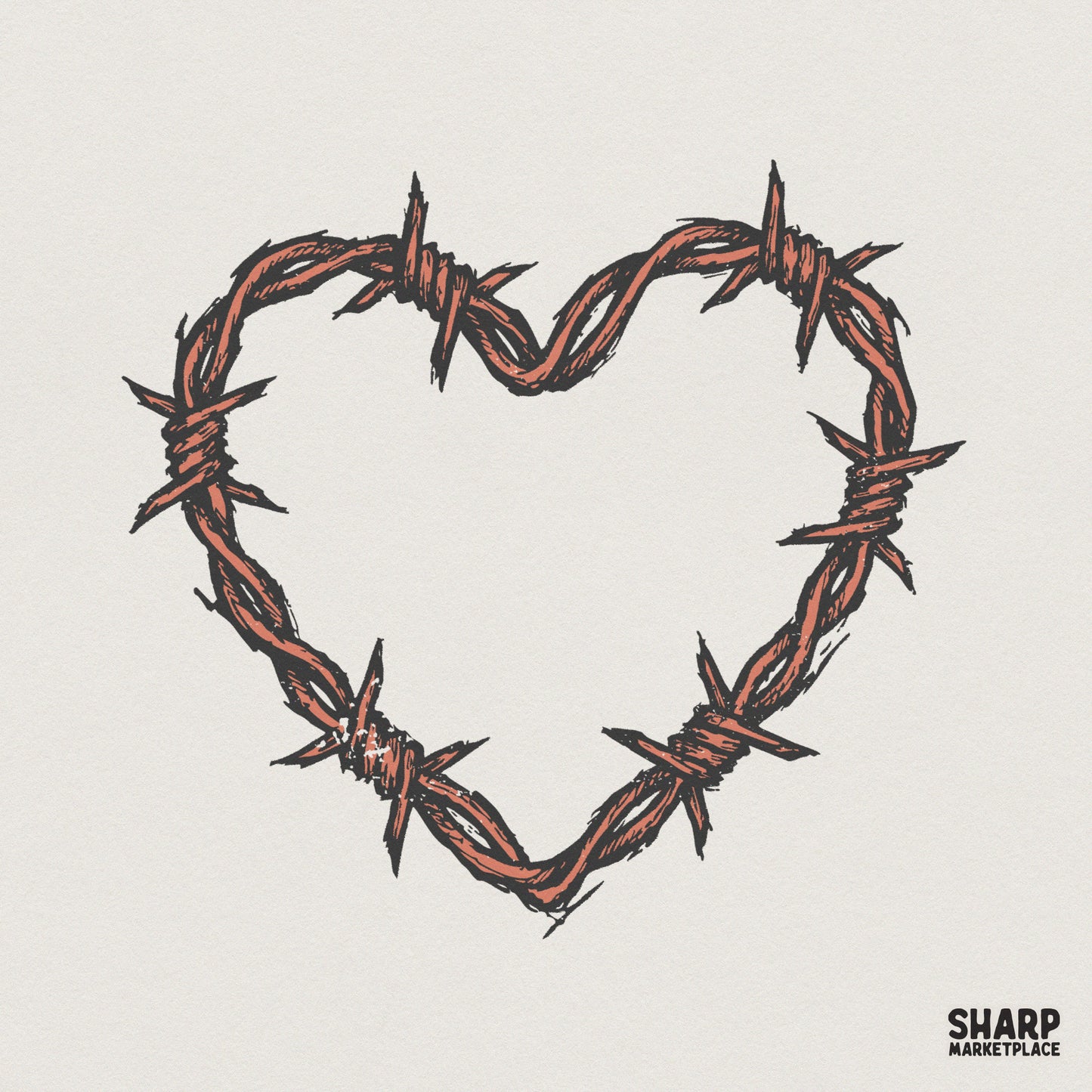 Barbed Wire Heart PNG Graphic, Edgy Valentine Shirt Design - 300 DPI