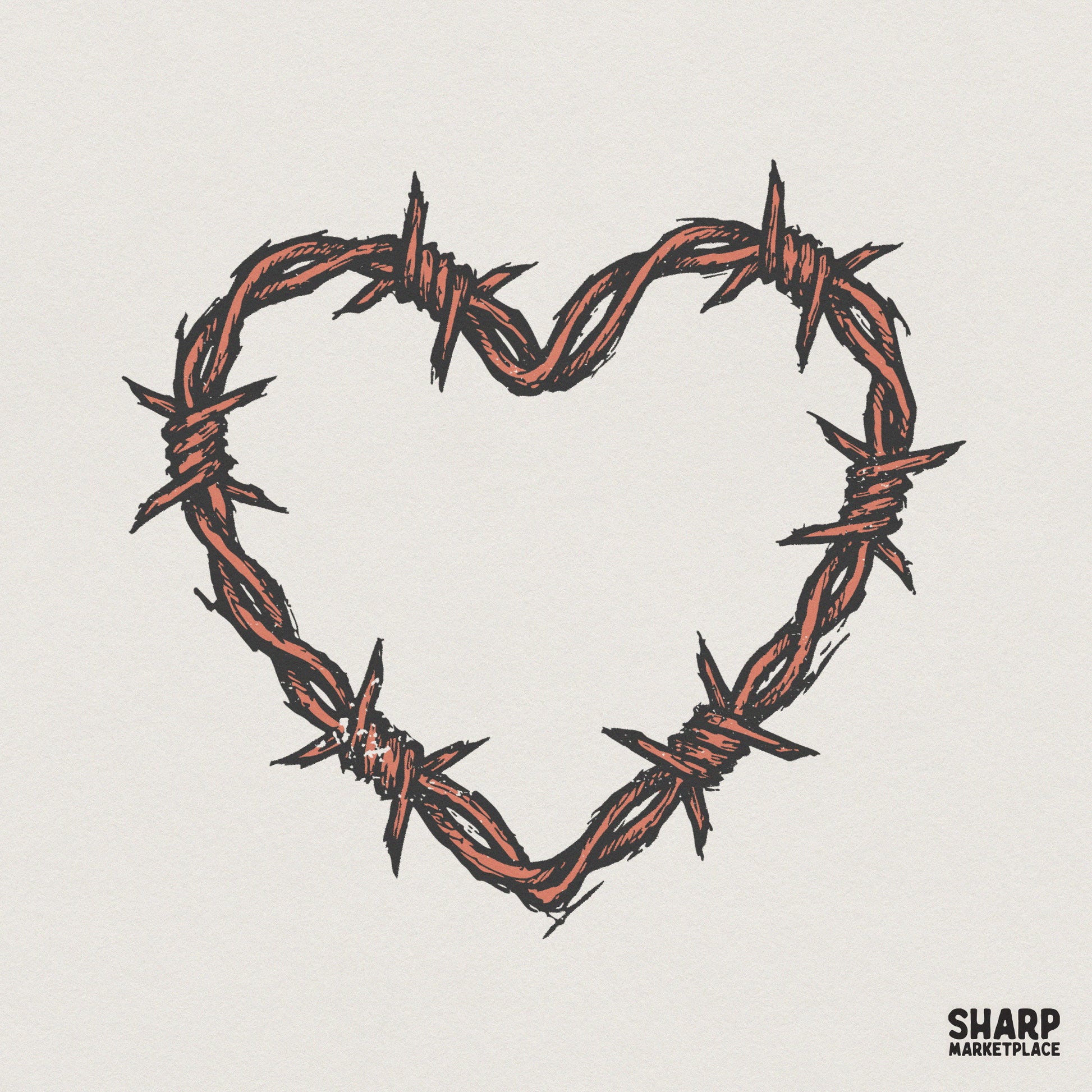 Barbed Wire Heart PNG Graphic, Edgy Valentine Shirt Design - 300 DPI
