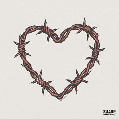 Barbed Wire Heart PNG Graphic, Edgy Valentine Shirt Design - 300 DPI