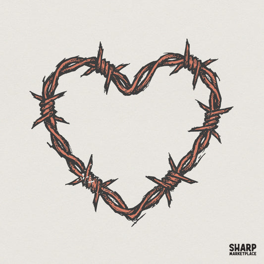 Barbed Wire Heart PNG Graphic, Edgy Valentine Shirt Design - 300 DPI
