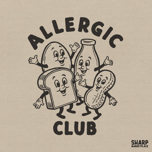 Retro Allergic Club mascot illustration for kids shirts and allergy awareness apparel sublimation designs