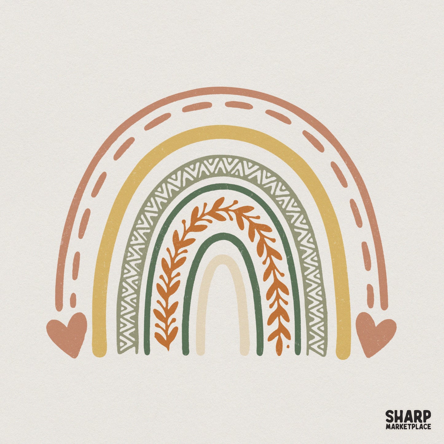 Boho Rainbow PNG Design, Hand Drawn Earthy Rainbow Digital Download - 300