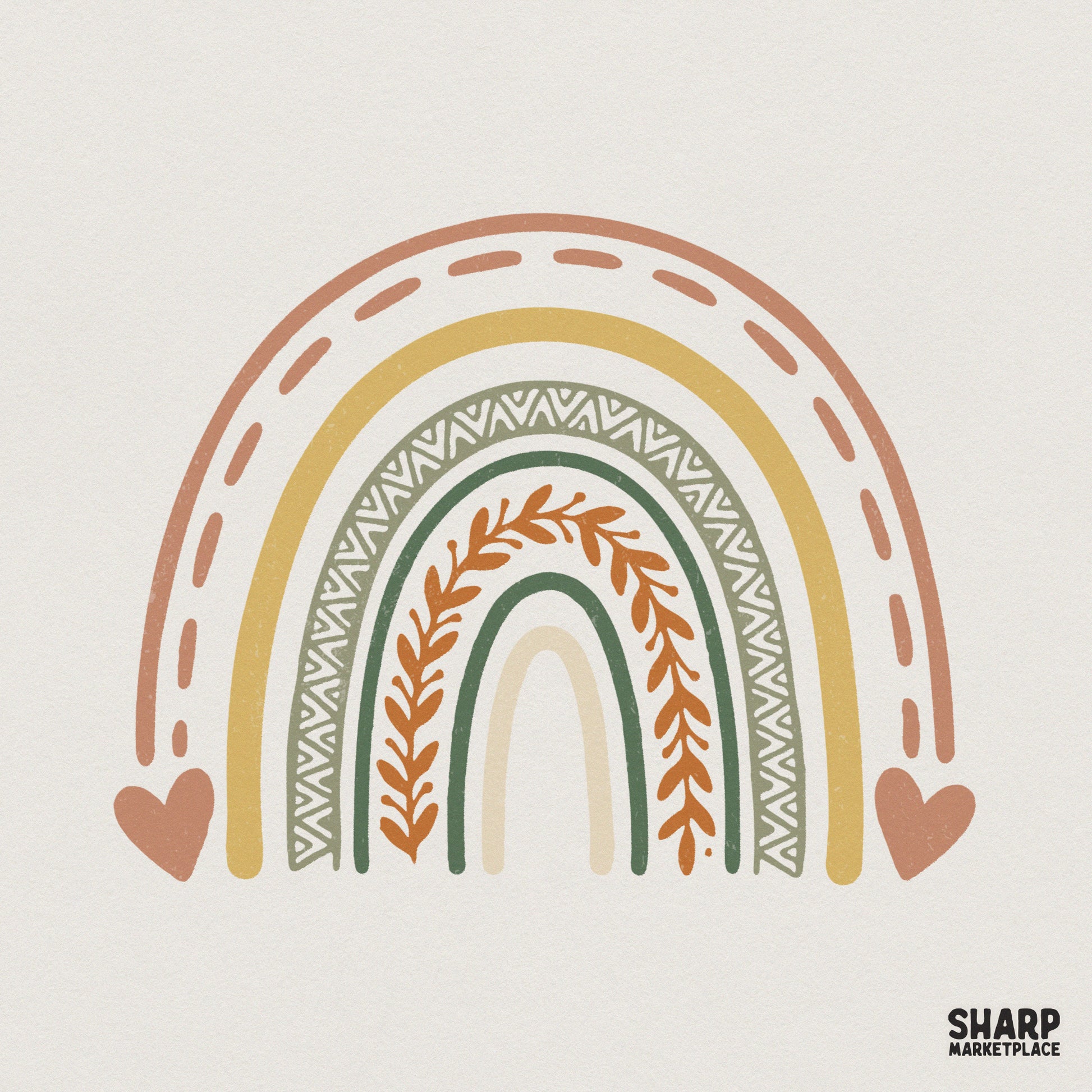 Boho Rainbow PNG Design, Hand Drawn Earthy Rainbow Digital Download - 300