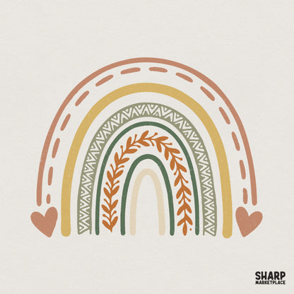 Boho Rainbow PNG Design, Hand Drawn Earthy Rainbow Digital Download - 300
