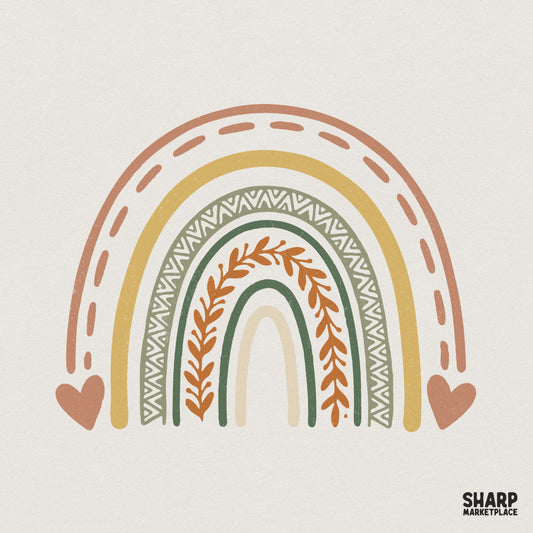 Boho Rainbow PNG Design, Hand Drawn Earthy Rainbow Digital Download - 300