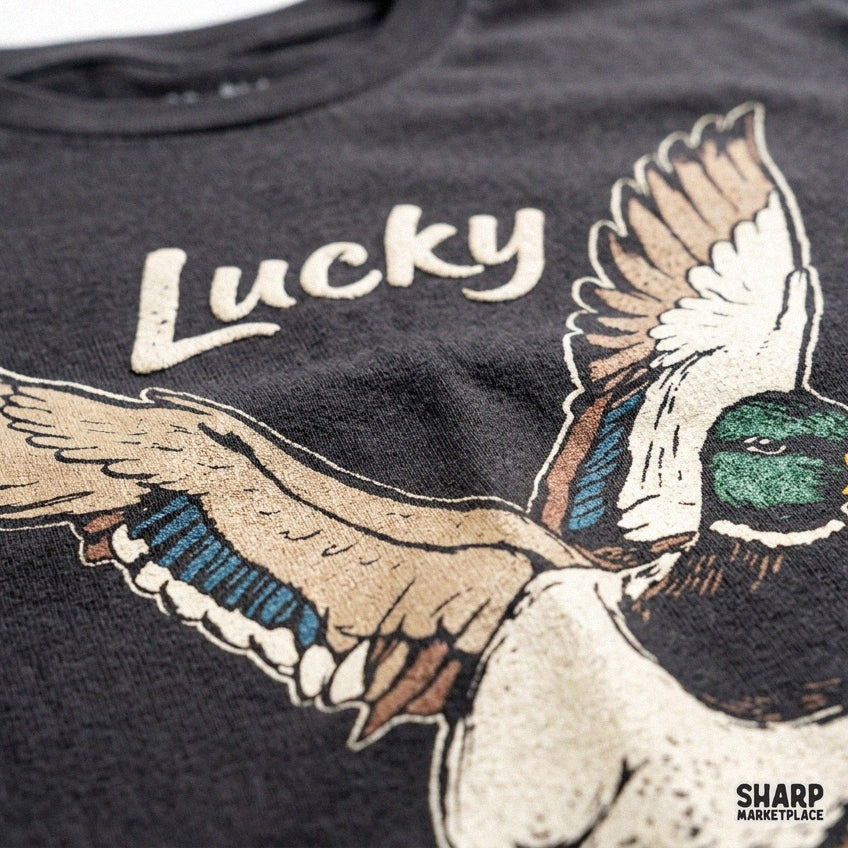 Retro western lucky mallard duck flying hunting graphic for sublimation t-shirt design png