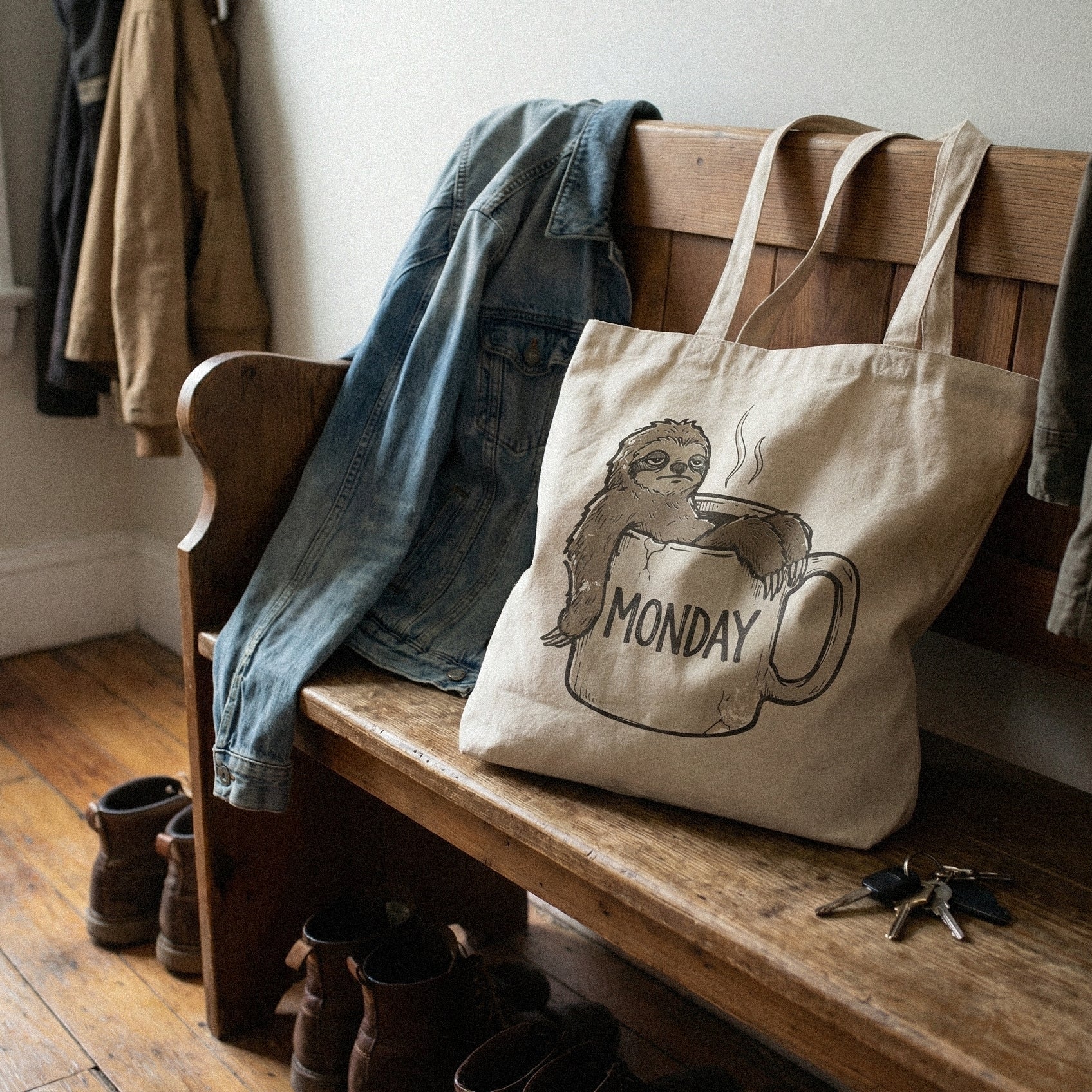 Monday Sloth PNG, Cute Animal Coffee Cup Art - 300 DPI Design for T-Shirt