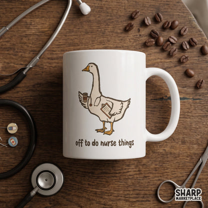 Silly goose nurse apparel design with clipboard and coffee for funny nurse shirts and digital downloads