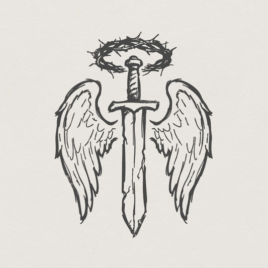 Angel Wings Sword PNG, Crown Of Thorns Art - 300 DPI Design for T-Shirt