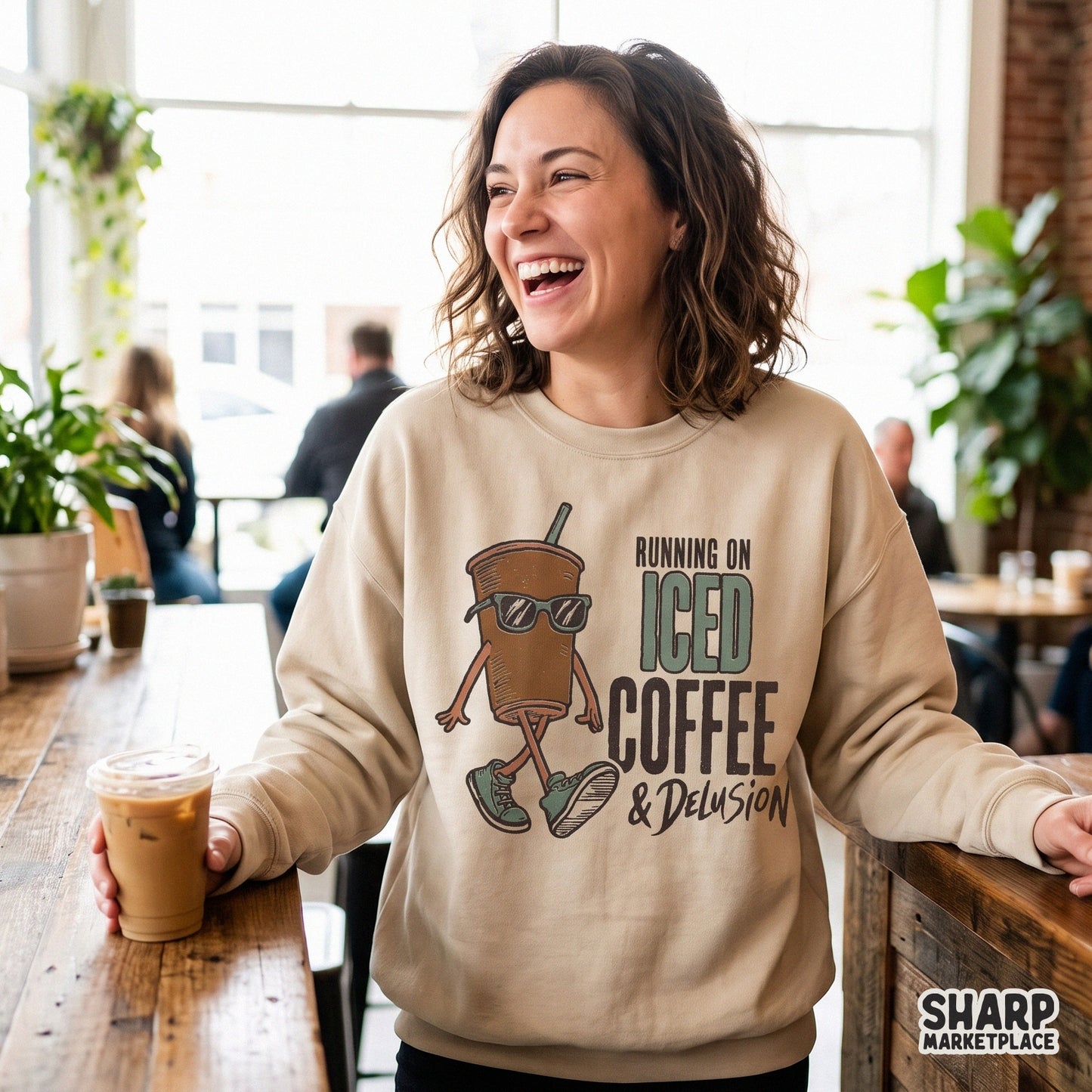 Retro walking cup cartoon character with funny sarcastic caffeine quote for iced coffee sticker and shirt sublimation designs