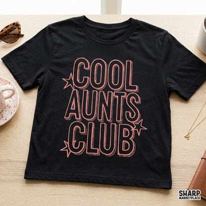 Retro Cool Aunts Club PNG design with colorful wavy font for trendy custom family reunion shirts