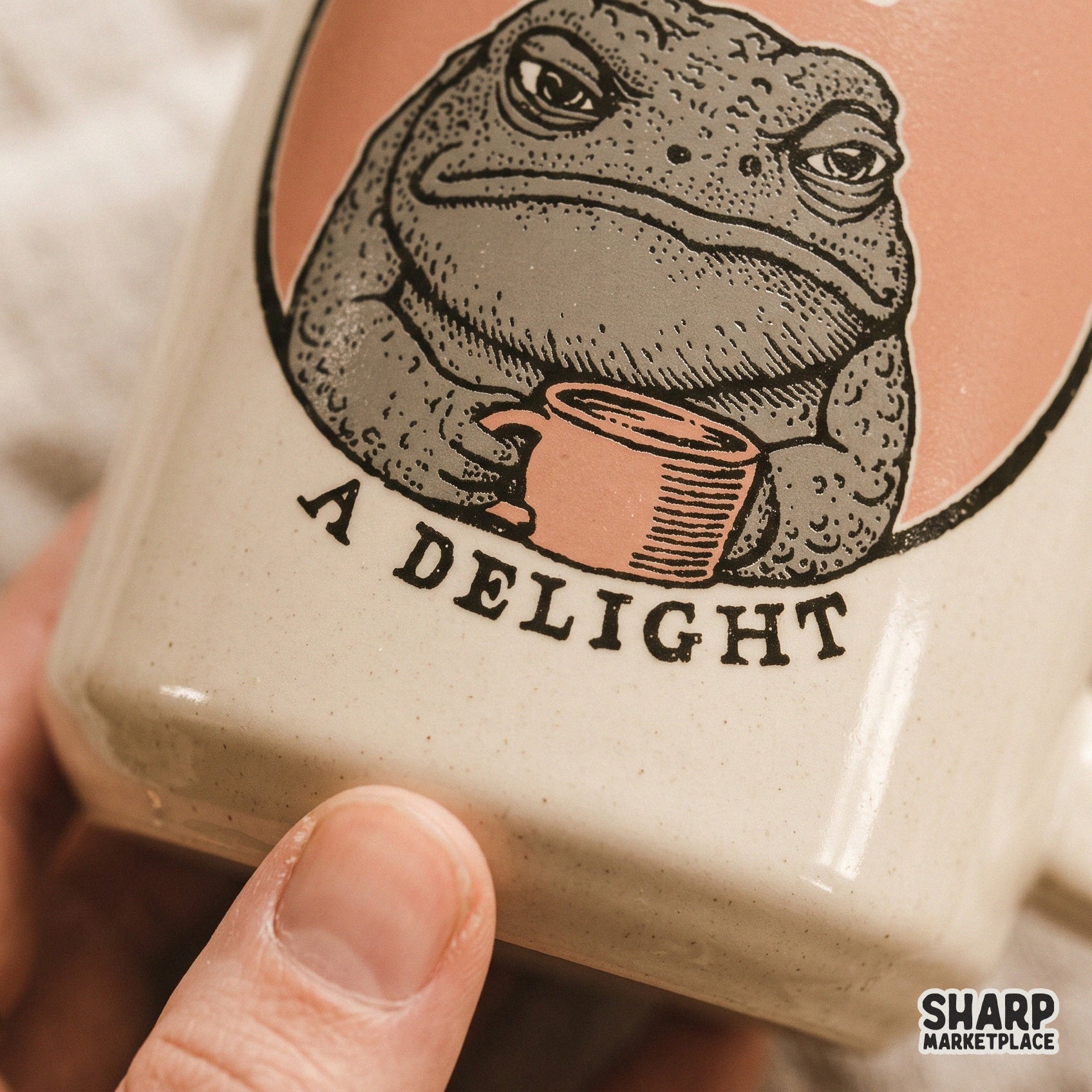 Funny grumpy toad with a coffee mug sarcastic png morning mood sublimation design for trendy humor shirts
