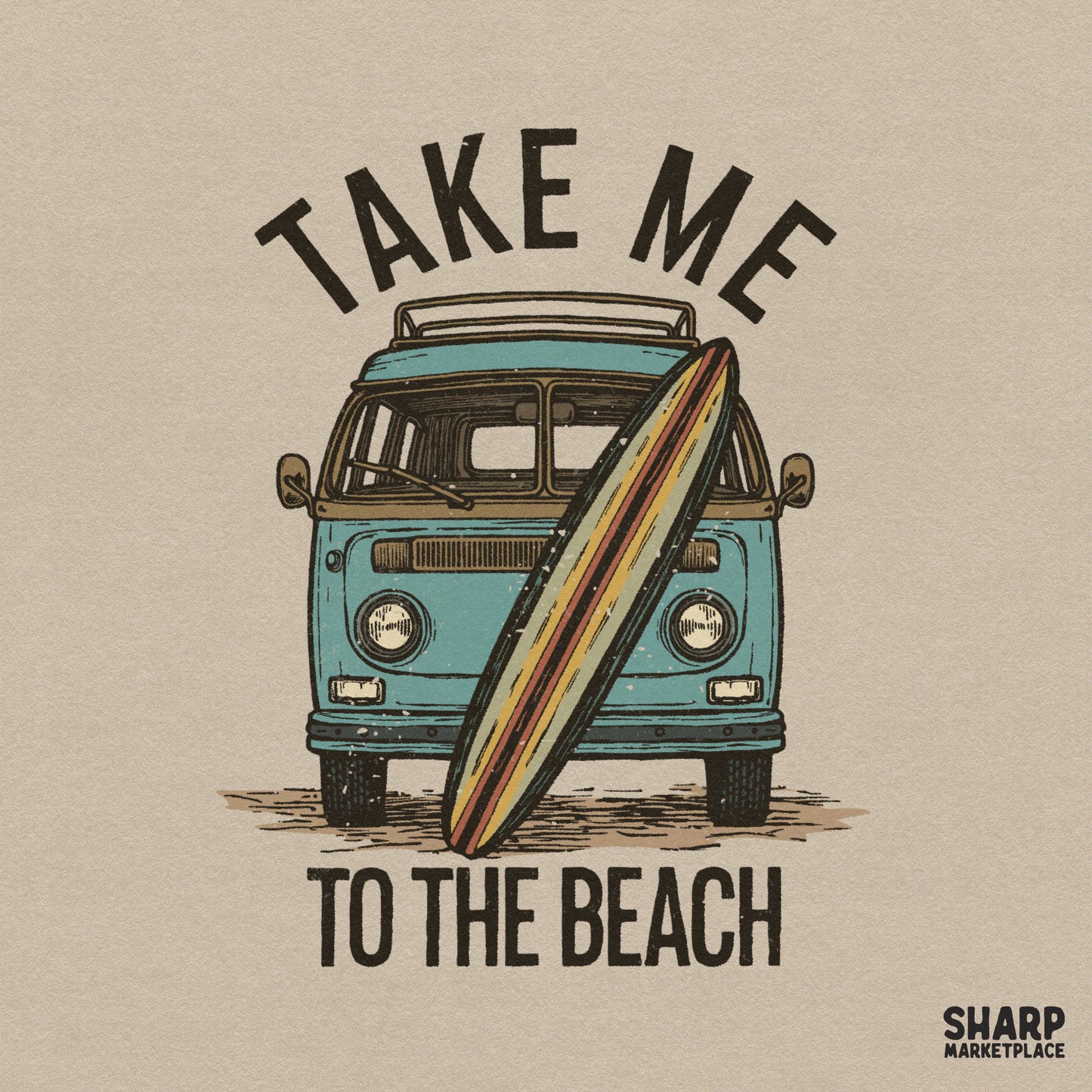 Retro surf van with surfboard sublimation design for summer beach shirts