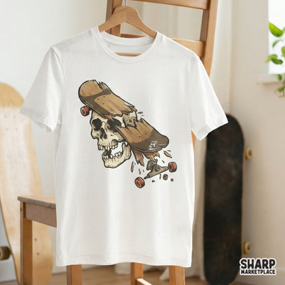 Broken Skateboard Skull PNG, Edgy Skater Art - 300 DPI Design for T-Shirt