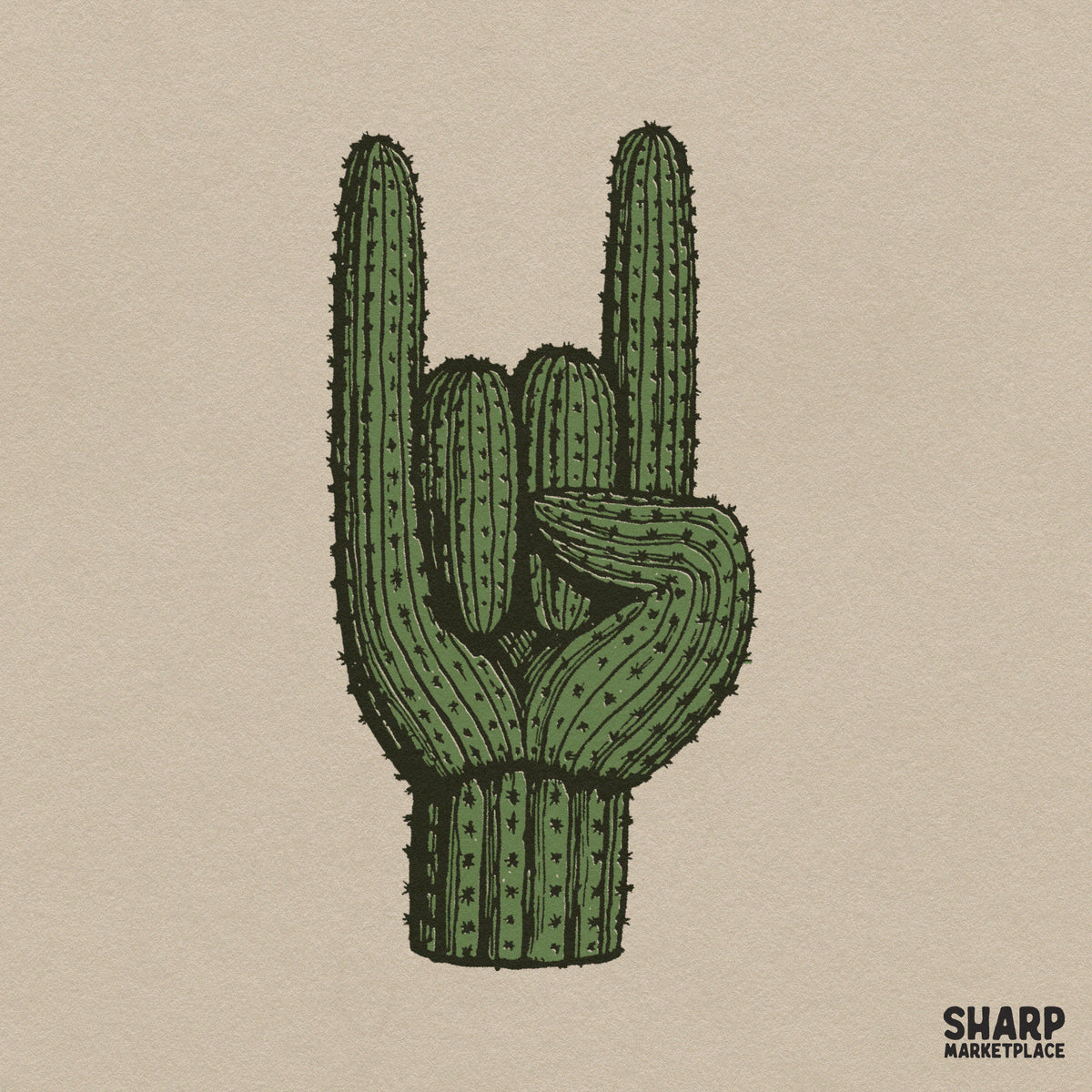 Saguaro Rock On Hand Sign Illustration, Western PNG