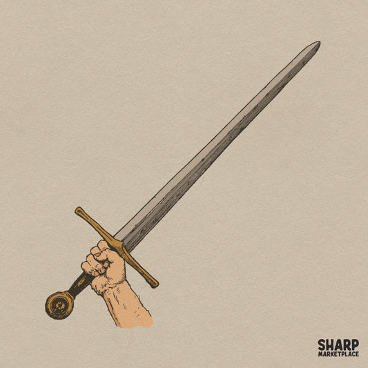 Retro hand holding a medieval metal sword graphic fantasy knight weapon PNG design for sublimation t-shirts