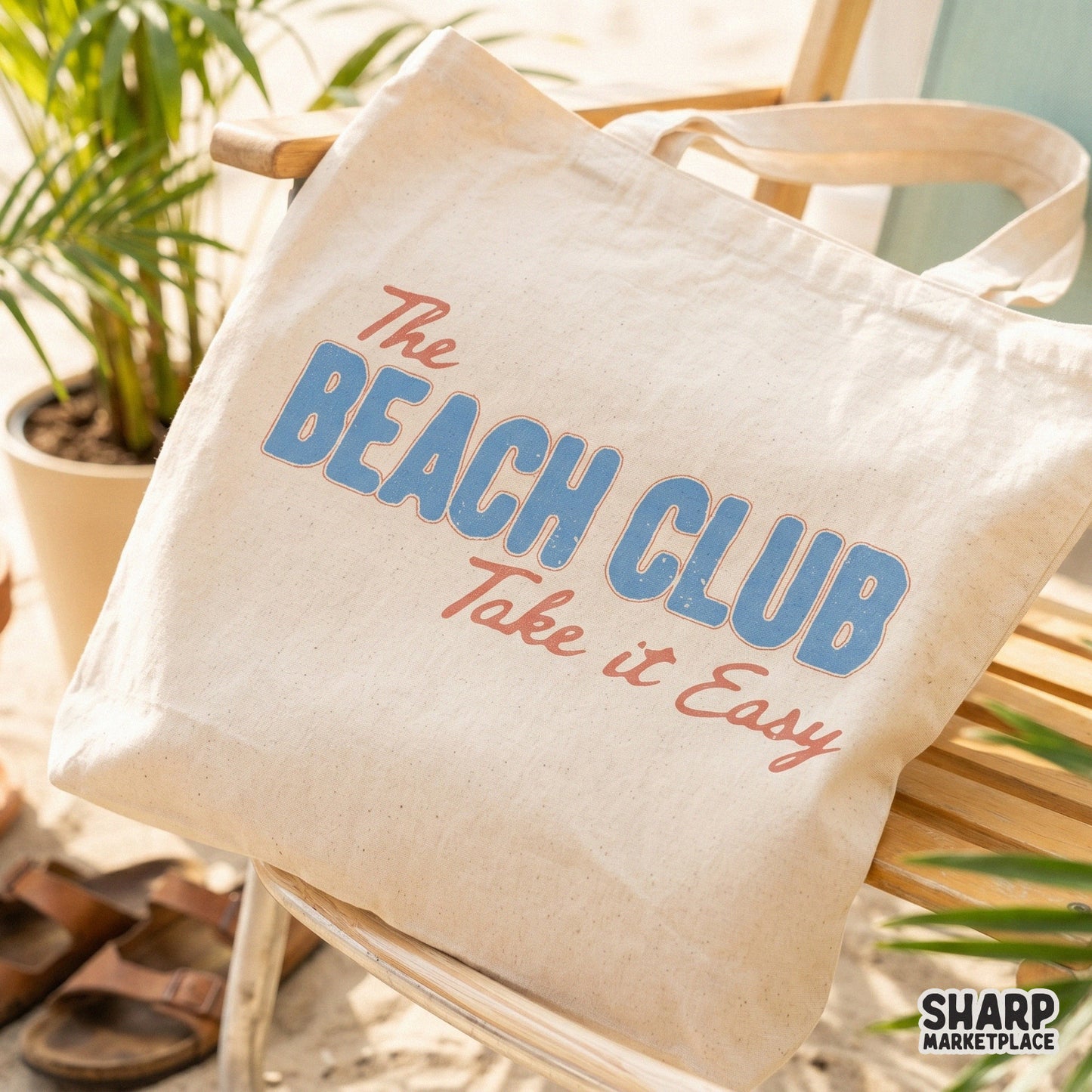 Retro summer typography design reading The Beach Club Take It Easy for sublimation beach shirts and vacation apparel