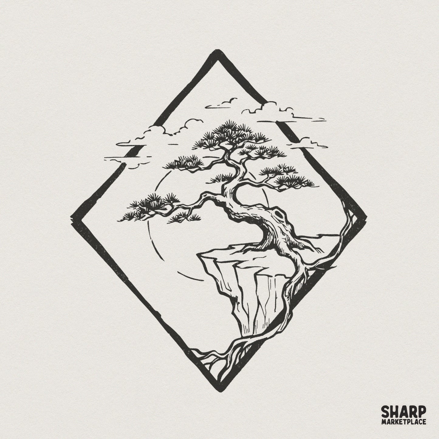 Bonsai Tree PNG, Japanese Minimalist Art - 300 DPI Design for T-Shirt